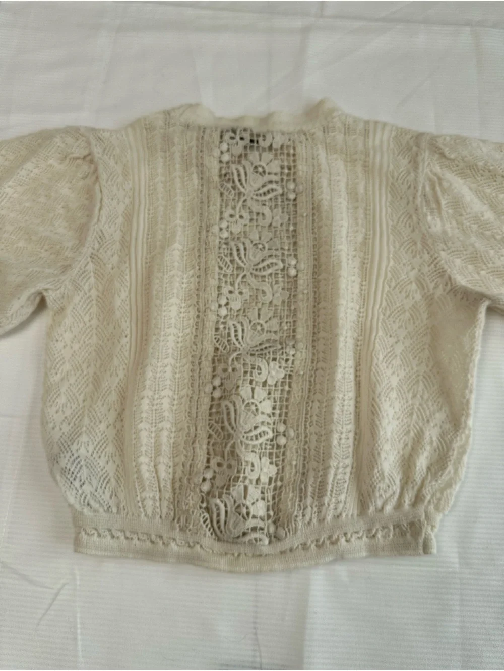 Romantic Lace Puff Sleeve Crop Top Zara Cream Crochet Blouse
